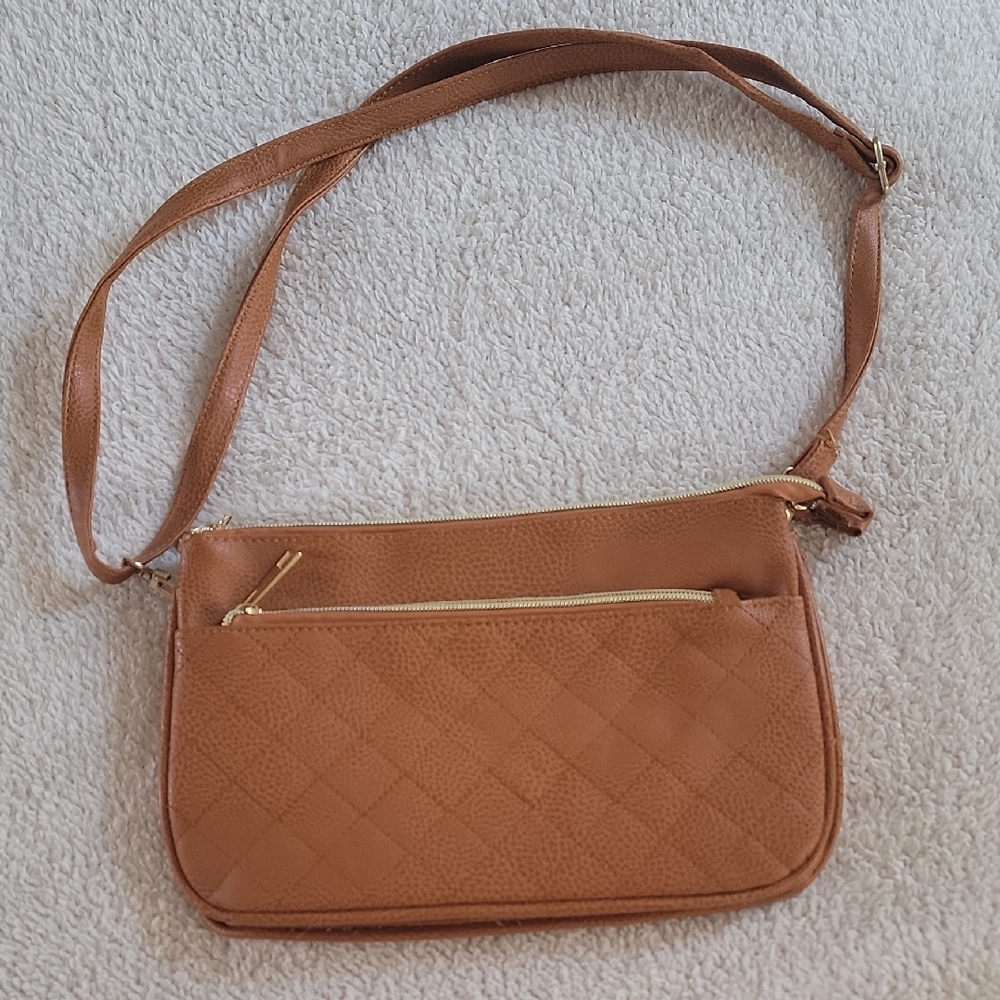 Elegant Tan Quilted Shoulder Bag Adjistable/Removable Strap
